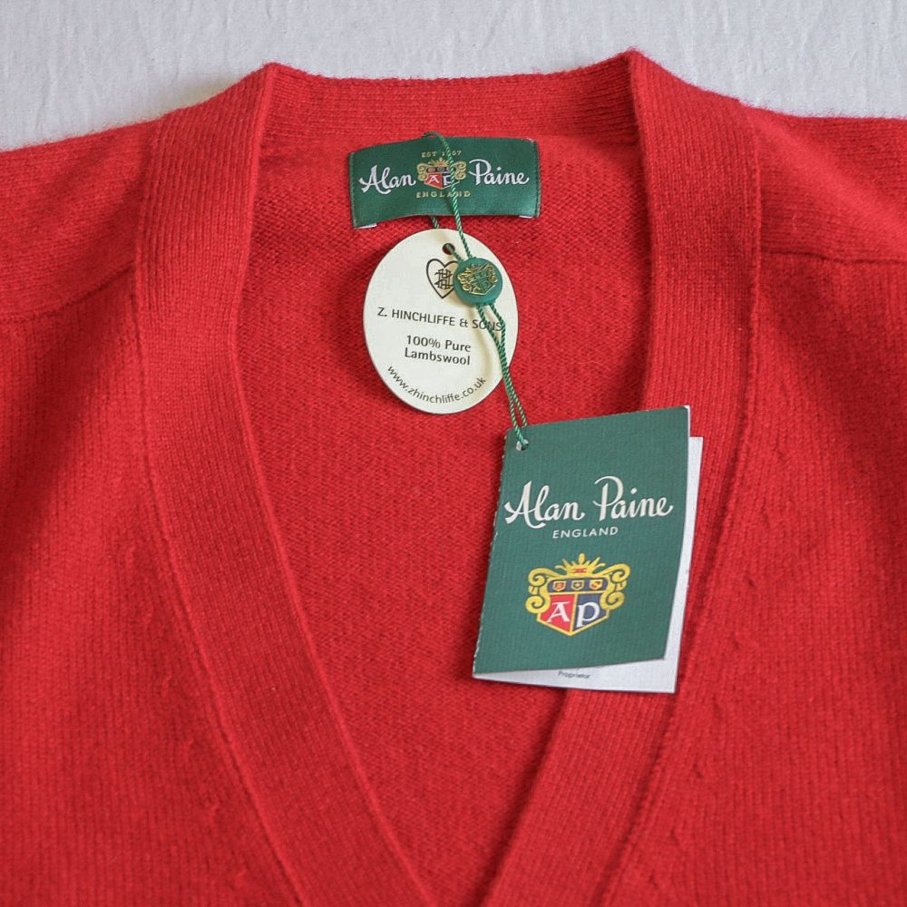 Alan Paine 100% Lambswool Cornwall Saddle Shoulder Vee Cardigan - Red